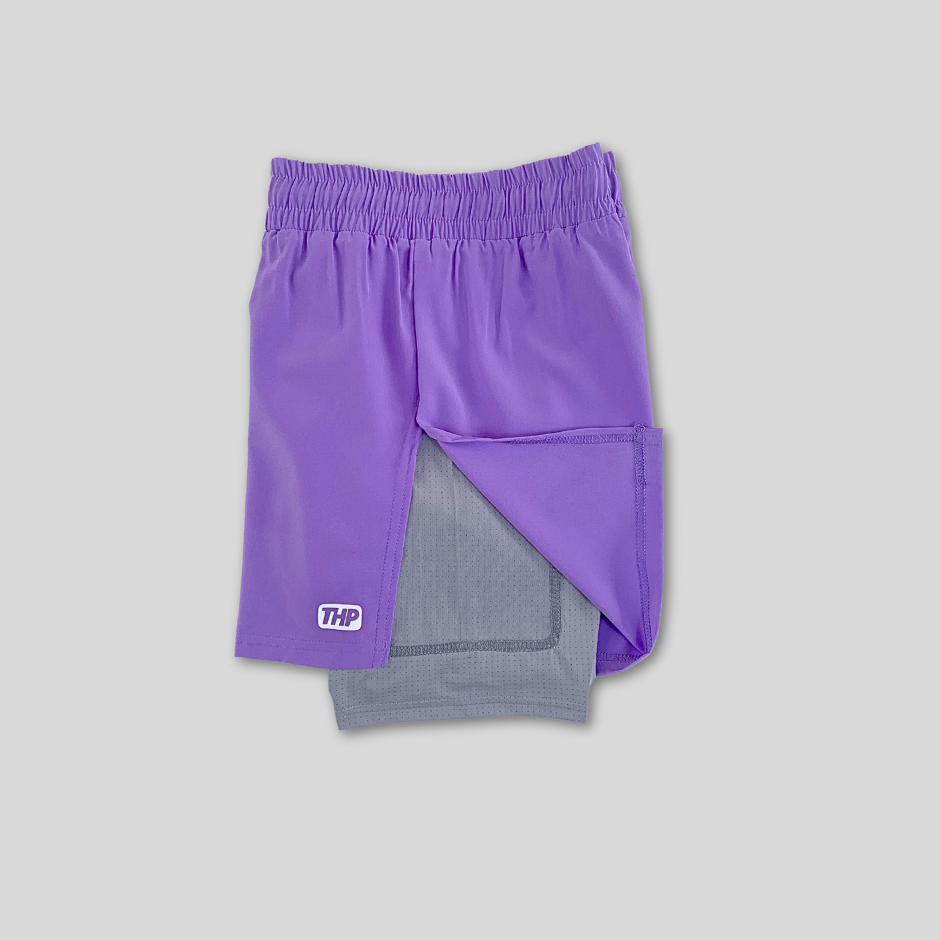 Shorts THP Pace Lila con licra gris The Happiness Project